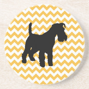 Pastel Oranje Chevron met Schnauzer Silhouette Zandsteen Onderzetter