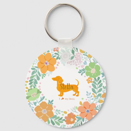Pastel Oranje Dachshund Aangepaste Naam & Foto Sleutelhanger (Voorkant)