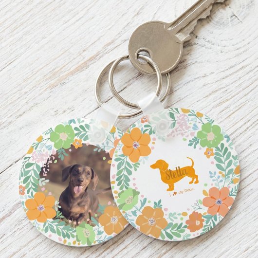 Pastel Oranje Dachshund Aangepaste Naam & Foto Sleutelhanger
