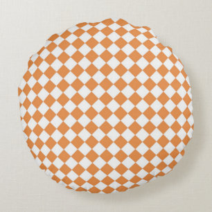 Pastel Oranje Diamond Checkerboard Rond Kussen