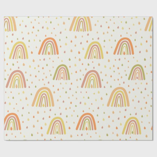 Pastel Oranje en Geel Boho Rainbows Patroon Cadeaupapier (Vlak)