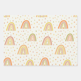 Pastel Oranje en Gele Boho Regenbogen met druppels Inpakpapier Vel