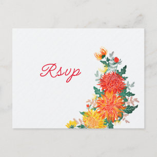 Pastel Oranje Gele Lente Dahlia Bloemen Bruiloft Briefkaart