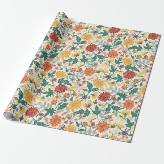 Pastel Oranje Gele Lente Dahlia Bloemen Bruiloft Cadeaupapier (Uitgerold)