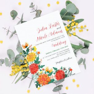 Pastel Oranje Gele Lente Dahlia Bloemen Bruiloft Kaart