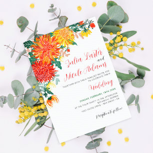 Pastel Oranje Gele Lente Dahlia Bloemen Bruiloft Kaart