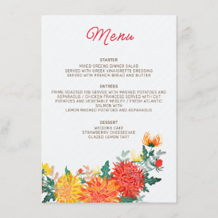 Pastel Oranje Gele Lente Dahlia Bloemen Bruiloft Menu