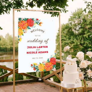 Pastel Oranje Gele Lente Dahlia Bloemen Bruiloft Poster