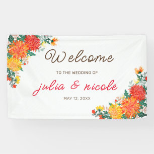 Pastel Oranje Gele Lente Dahlia Bloemen Bruiloft Spandoek