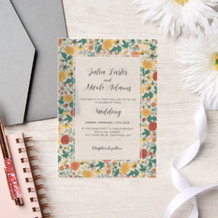 Pastel Oranje Gele Lente Dahlia Bloemen Bruiloft Vellum Uitnodigingen