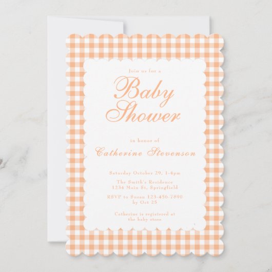 Pastel Oranje Gingham Babyshower Uitnodiging (Voorkant)