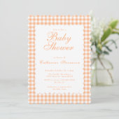 Pastel Oranje Gingham Babyshower Uitnodiging (Staand voorkant)