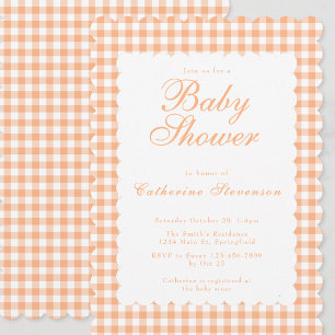 Pastel Oranje Gingham Babyshower Uitnodiging