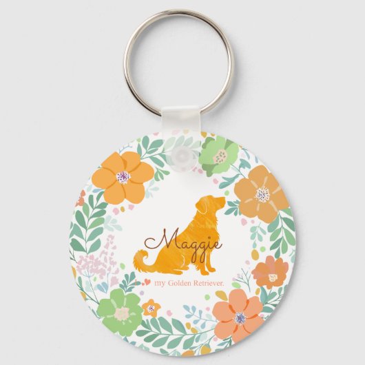 Pastel Oranje Goud Retriever Aangepaste Foto Sleutelhanger (Voorkant)