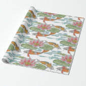 Pastel Oranje Koi Fish Pink Spring Garden Cadeaupapier (Uitgerold)