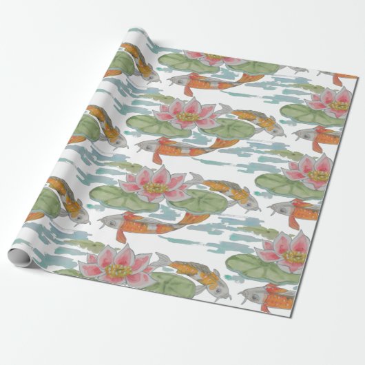 Pastel Oranje Koi Fish Pink Spring Garden Cadeaupapier (Uitgerold)