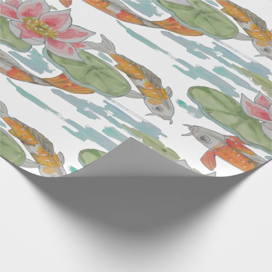 Pastel Oranje Koi Fish Pink Spring Garden Cadeaupapier (Hoek)