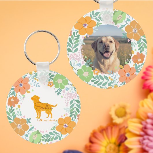 Pastel Oranje Labrador Retriever Aangepaste Foto Sleutelhanger