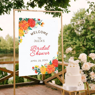 Pastel Oranje Lente Dahlia Bloemen Bruidsdouche Poster