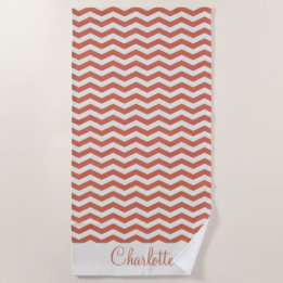 Pastel oranje naam zig zag streep geometrisch strandlaken