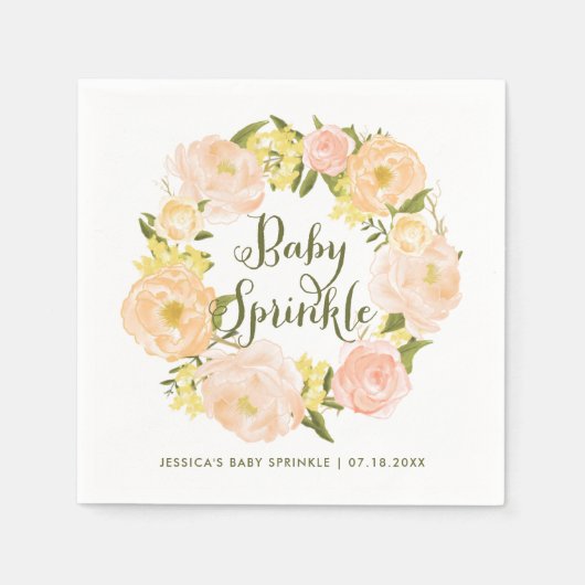 Pastel Oranje Peonies Wreator Baby Sprinkle Servet (Voorkant)