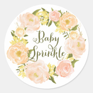Pastel Oranje pioenenkrans Baby Sprinkle Ronde Sticker
