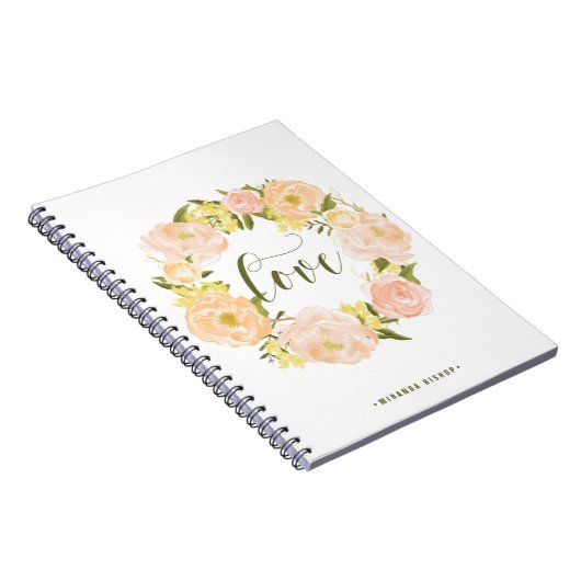 Pastel Oranje pioenenkrans | liefdesbrief Notitieboek (Rechterzijde)