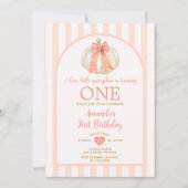 Pastel Oranje pompoen Bowtie 1e verjaardagsfeest Kaart (Voorkant)