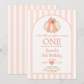 Pastel Oranje pompoen Bowtie 1e verjaardagsfeest Kaart (Voorkant / Achterkant)