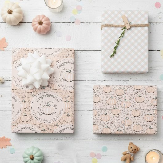 Pastel Oranje pompoen moeder om gefeliciteerd te w Inpakpapier Vel