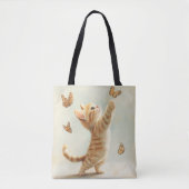  PASTEL ORANJE TABBY KITTEN MET VLINDERS TOTE BAG (Voorkant)