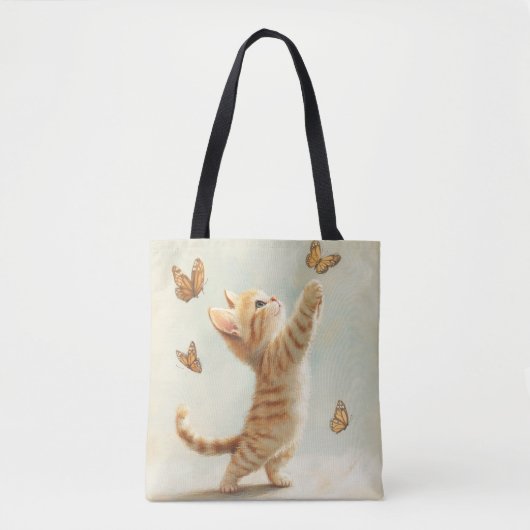  PASTEL ORANJE TABBY KITTEN MET VLINDERS TOTE BAG (Voorkant)