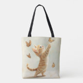  PASTEL ORANJE TABBY KITTEN MET VLINDERS TOTE BAG (Achterkant)
