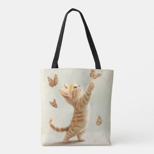  PASTEL ORANJE TABBY KITTEN MET VLINDERS TOTE BAG (Achterkant)