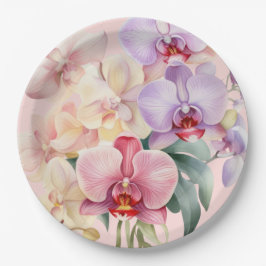 Pastel Orchideeën Elegante Trouwdag Papieren Bordje