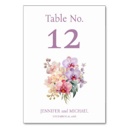 Pastel Orchideeën Waterverf Bruiloft Tafel Nummer Kaart