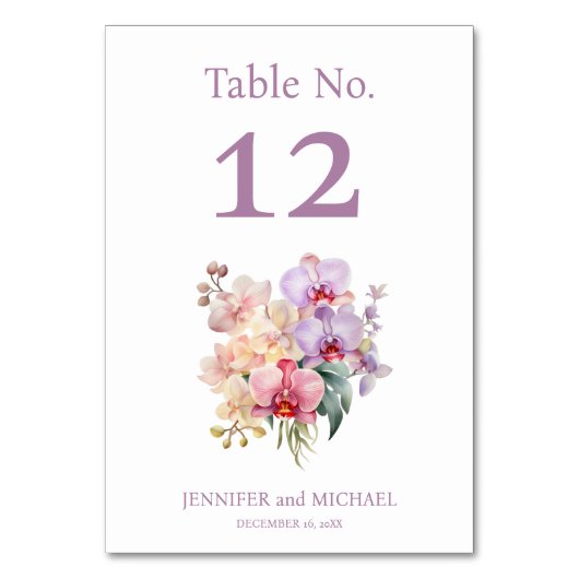 Pastel Orchideeën Waterverf Bruiloft Tafel Nummer Kaart (Voorkant)