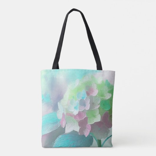 Pastel Orthensia geschilderde bloem, Bijbel citaat Tote Bag (Achterkant)