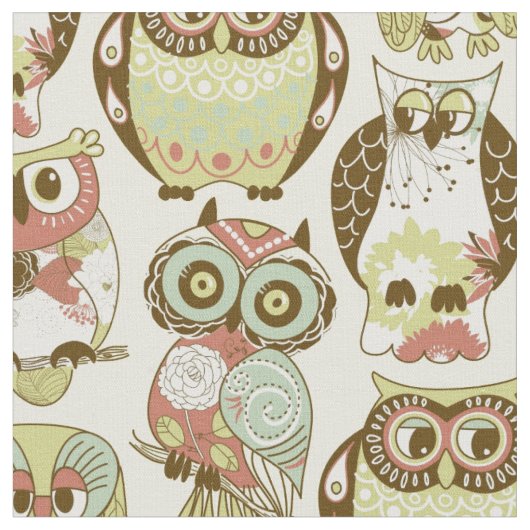 Pastel Owl Group Fabric Stof (Close Up)