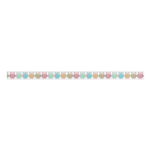 Pastel Owls op Parade Grosgrain Lint (Voorkant)