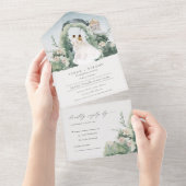 Pastel Paar Floral Garden Arch Botanische bruiloft All In One Uitnodiging (Afscheurbaar)