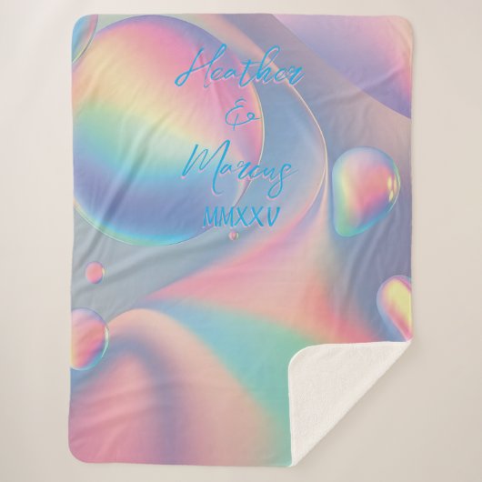 Pastel Paar Naam Romeinse Numerieke Datum LG. knuf Sherpa Deken (Voorkant)