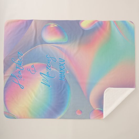 Pastel Paar Naam Romeinse Numerieke Datum LG. knuf Sherpa Deken (Voorkant (horizontaal))