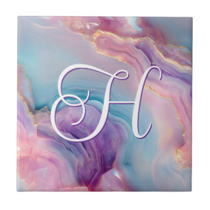 Pastel Paars Blauw Roze Agaat Monogram Tegeltje