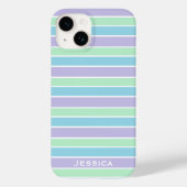Pastel Paars Blauwe Groene Stripes Gepersonaliseer Case-Mate iPhone Case (Achterkant)