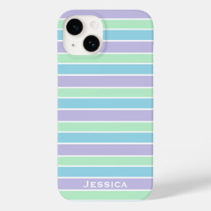 Pastel Paars Blauwe Groene Stripes Gepersonaliseer Case-Mate iPhone 14 Hoesje