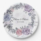 Pastel Paars Blauwe Roze Floral Wreath Weddenschap Papieren Bordje (Voorkant)