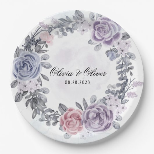 Pastel Paars Blauwe Roze Floral Wreath Weddenschap Papieren Bordje (Voorkant)