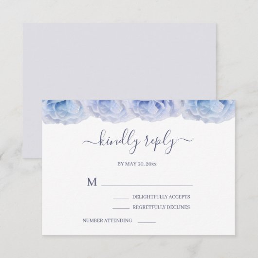 Pastel Paars Blauwe Rozen Elegante Trouw-RSVP Kaart (Voorkant / Achterkant)