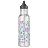 Pastel Paars Bloemen Patroon Monogram Waterfles (Links)